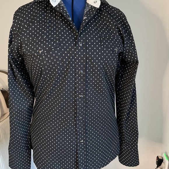 Button Down with Western Flair, Black with small white diamond shape - Picture 2 of 5
